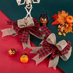 2 pièce de décoration d'affichage de nœud papillon en tissu de lin à motif tartan&nbsp;AJEW-SP0003-67