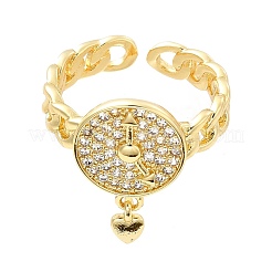 Montre en zircone cubique transparente avec breloque en forme de cœur et anneau de manchette ouvert&nbsp;KK-H439-04G