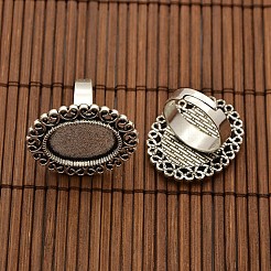 Cabochons di vetro trasparenti e fiori ferro componenti anello di barretta ovale impostazioni lunetta lega cabochon 13x18 mm per diy&nbsp;DIY-X0195-AS