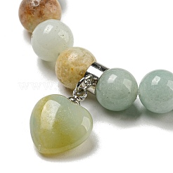 Braccialetti elasticizzati con perline di amazzonite a fiori naturali rotondi da 8.5 mm&nbsp;BJEW-C074-01R