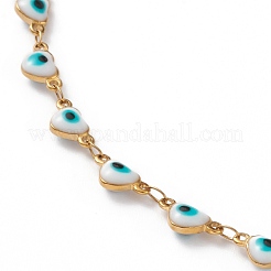 Herz bösen blick 304 edelstahl emaille link ketten armbänder & halsketten schmuck sets&nbsp;SJEW-JS01153