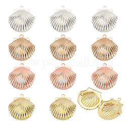 PandaHall Elite 12Pcs 3 Colors Brass Locket Pendants, Photo Frame Charms for Necklaces, Shell Charm, Mixed Color, 23x22x8.5mm, Hole: 1.6mm, Inner Diameter: 13x15mm, 4pcs/color