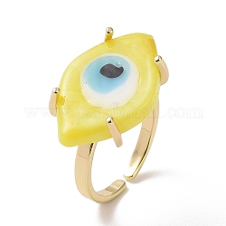 Lampwork Oval with Evil Eye Open Cuff Ring, Real 18K Gold Plated Brass Lucky Jewelry for Women, Lead Free & Cadmium Free, Yellow, US Size 6 1/4(16.7mm)