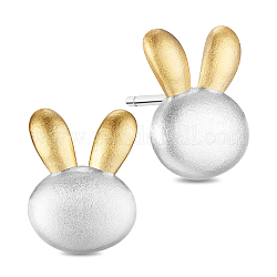 Shegrace cute design 925 clous d'oreilles lapin en argent sterling, avec plaqué or 18k, tête de lapin, couleur mixte, 11x9mm