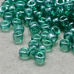 Perline di semi di vetro rotonde di grado 6/0, colori trasparenti lustered, verde mare medio, 6/0, 4x3mm, Foro: 1 mm, circa 4500pcs/libbra