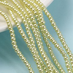 Glass Pearl Beads Strands, Pearlized, Round, Honeydew, 3~4mm, Hole: 1mm, about 190~200200pcs/strand, 25.59 inch(65cm)