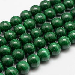 Chapelets de perles en malachite naturelle, ronde, 10mm, Trou: 1mm, Environ 41 pcs/chapelet, 15.5 pouce (39.5 cm)
