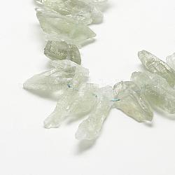 Naturelles quartz vert brins de perles, perles percées, rectangle, 17~40x5~15x5~15mm, Trou: 2mm, Environ 60 pcs/chapelet, 15.7 pouce