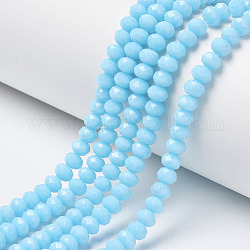 Chapelets de perles en verre opaque de couleur unie, facette, rondelle, cyan, 8x6mm, Trou: 1mm, Environ 72 pcs/chapelet, 16.14 pouce (41 cm)