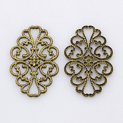 Brass Vintage Oval Flower Filigree Findings, Lead Free and Cadmium Free, 31x20mm