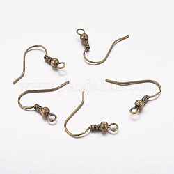 Crochets d'oreille en laiton, fil d'oreille, avec boucle horizontale, bronze antique, sans nickel, 17~19x16~18x0.8mm, Trou: 2mm