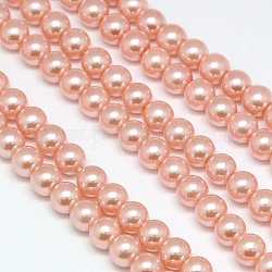 Eco-Friendly Dyed Glass Pearl Round Beads Strands, Grade A, Cotton Cord Threaded, Light Salmon, 6mm, Hole: 0.7~1.1mm, about 72pcs/strand, 15 inch