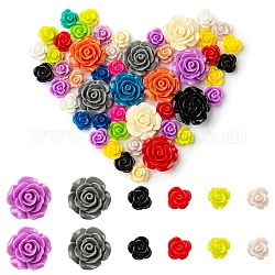 50Pcs Opaque Resin Cabochons, Rose Flower, Mixed Color, 10~20x10~19x6~10mm