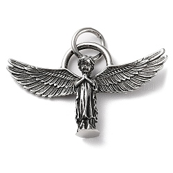 Placcatura ionica (ip) 304 ciondoli in acciaio inossidabile, con anello di salto, fascino dell'angelo in preghiera, argento antico, 28x44.5x7mm, Foro: 6.8 mm