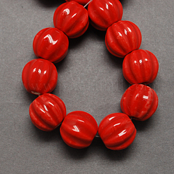 Perles en porcelaine manuelles, porcelaine émaillée lumineux, citrouille, rouge, 13x12mm, Trou: 2mm