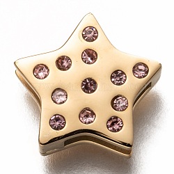 304 fascini dello scorrevole in acciaio inox, con strass, stella, ametista chairo, oro, 12x12x3.5mm, Foro: 8x1.5 mm