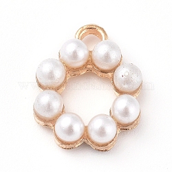 Plastic Imitation Pearl Pendants, with Alloy Findings, Ring, Golden, 16x13x5mm, Hole: 2mm