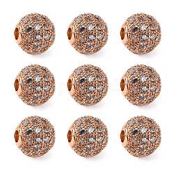 Brass Cubic Zirconia Beads, Round, Rose Gold, 8mm, Hole: 1.5mm