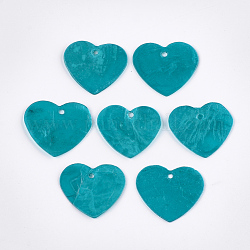 Pendentifs shell peints par pulvérisation, cœur, turquoise, 21.5~22x25x1mm, Trou: 1.5mm