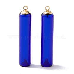 Pendentifs vernissées manuelles, avec bélières pendantes en alliage doré, bouteille de parfum, bleu, 40x8mm, Trou: 1.8mm