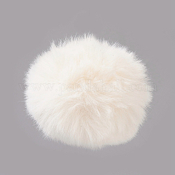 Colgantes cubiertos de bola de pompón de piel de conejo de imitación hecha a mano, Bolas de pelo de conejito borroso, con fibra elástica, cornsilk, 55~74mm, agujero: 5 mm