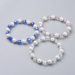 Perle di vetro si estendono braccialetti, con perline in acciaio inox, rotondo e cubo, colore misto, 2-1/8 pollice (5.5 cm)