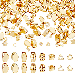 DICOSMETIC 128Pcs 8 Style Brass Bead, Cadmium Free & Lead Free, Long-Lasting Plated, Mixed Shapes, Real 24K Gold Plated, 3~6x3~1x1~4mm, Hole: 1~2mm, 16pcs/style