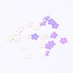 Accessori dell'ornamento paillette sfere di plastica disco, perle di paillettes, fiore, viola medio, 7x7x0.2mm, Foro: 1 mm, circa 30000pcs/500g