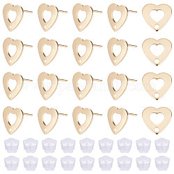 UNICRAFTALE 30Pcs Hollow Heart Stud Earrings 201 Stainless Steel Stud Earring Findings Pin 0.7mm Real 24K Gold Plated Earrings with Hole Plastic Ear Nuts for Jewlery Making Hole 1.6mm