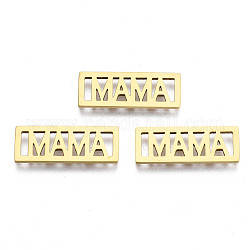 Ion Plating(IP) 201 Stainless Steel Filigree Joiners, for Mother's Day, Laser Cut, Rectangle with Word MAMA, Golden, 20x7.5x1mm, Hole: 1.2x5mm