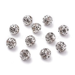 Abalorios de Diamante de imitación de latón, Grado A, color del metal platino, redondo, cristal, 8mm, agujero: 1 mm