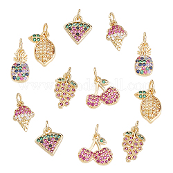 SUNNYCLUE 12Pcs 6 Styles Brass Micro Pave Cubic Zirconia Charms, Long-Lasting Plated, Food, Golden, 2pcs/style