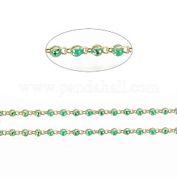 Handgefertigte Perlenkette aus Messing, Gliederketten, mit Emaille, langlebig plattiert, echte 18 Karat vergoldet ungeschweißt, mit Spule, grün, 5x2x2 mm, ca. 32.8 Fuß (10m)/Rolle