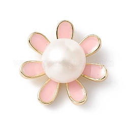 Pendenti in smalto rosa perla d'acqua dolce naturale, con i risultati in ottone tono oro, fiore di fascino, bianco floreale, 16.5x16.5x8mm, Foro: 3x1.5 mm