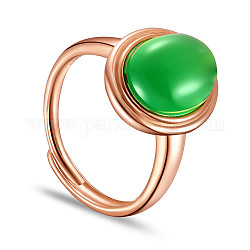 SHEGRACE Adjustable 925 Sterling Silver Finger Rings, with Natural Chalcedony, Oval, Rose Gold, Size 10, Inner Diameter: 20mm
