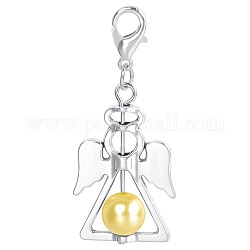 Decorazioni ciondolo angelo in lega, con ccb imitazione perla, giallo champagne, 4.4x1.9cm