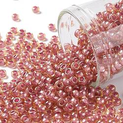 Toho perles de rocaille rondes, Perles de rocaille japonais, (960) intérieur couleur ambre / mauve doublé, 8/0, 3mm, Trou: 1mm, environ 222 pcs/10 g