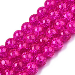 Spray Painted Crackle Glass Beads Strands, Round, Fuchsia, 10mm, Hole: 1.3~1.6mm, about 80pcs/strand, 31.4 inch