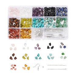 150G 12 Style DIY Dangle Earring Making Kits, Including Gemstone Chip Beads, Brass Earring Hooks & Flat Head Pins, 304 Stainless Steel Eye Pins & Open Jump Rings, Copper Wire, Elastic Crystal Thread, 12.5g/style