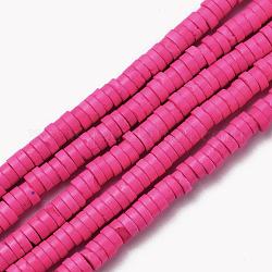 Perline turchese sintetico, tinto, Rotondo piatto / disco, perline Heishi, rosa intenso, 6x2mm, Foro: 1.4 mm, circa 175pcs/filo, 15.16 pollice (38.5 cm)