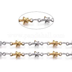 304 cadenas de eslabones de estrella de acero inoxidable, sin soldar, con carrete, acero color oro y acero, 4x10x1.7mm, aproximadamente 32.8 pie (10 m) / rollo