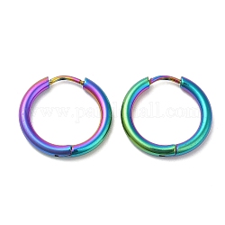 Pendientes de aro huggie de aleación de titanio con revestimiento iónico (ip) para mujer, color del arco iris, 10 calibre, 19x2.5mm