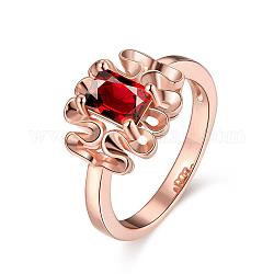 Модный латунь кубического циркония палец кольца, Размер 8, красные, розовое золото , 18.1 мм