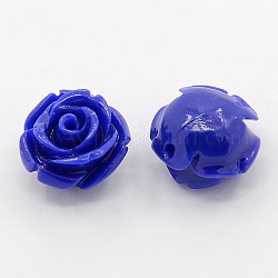 Синтетический коралл 3 г цветок розы бисер, окрашенные, синие, 14~15x9 мм, отверстие : 1.5 мм