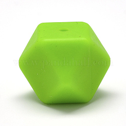 Food Grade Eco-Friendly Silicone Beads, Chewing Beads For Teethers, DIY Nursing Necklaces Making, Faceted Cube, Lawn Green, 14x14x14mm, Hole: 2mm