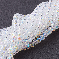 Faceted Rondelle Glass Beads Strands, Pearl Luster Plated, Crystal Suncatcher, for DIY Crafting, Clear AB, 6x4mm, Hole: 1mm, about 95pcs/strand, about 14 inch