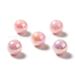 Placage uv perles acryliques irisées arc-en-ciel, ronde, rose, 15~15.5x15.5~16mm, Trou: 2.7mm