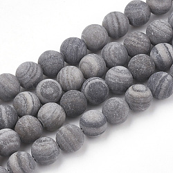 Fili di perline in pietra naturale di pizzo nero, smerigliato, tondo, 8mm, Foro: 1 mm, circa 47pcs/filo, 15.5 pollice