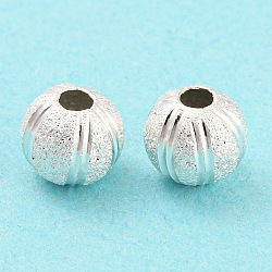 Messing Perlen, cadmiumfrei und bleifrei, strukturiert, Runde, 925 Sterling versilbert, 6x5 mm, Bohrung: 1.5 mm