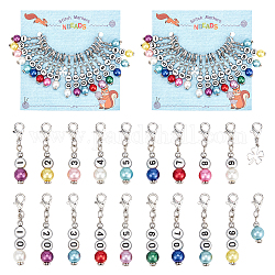 Acrylic Imitation Pearl Beaded Pendant Stitch Markers, Number Enamel Crochet Lobster Clasp Charms, Locking Stitch Marker with Wine Glass Charm Ring, Mixed Color, 2.5~4.2cm, 20pcs/set, 2 sets/box